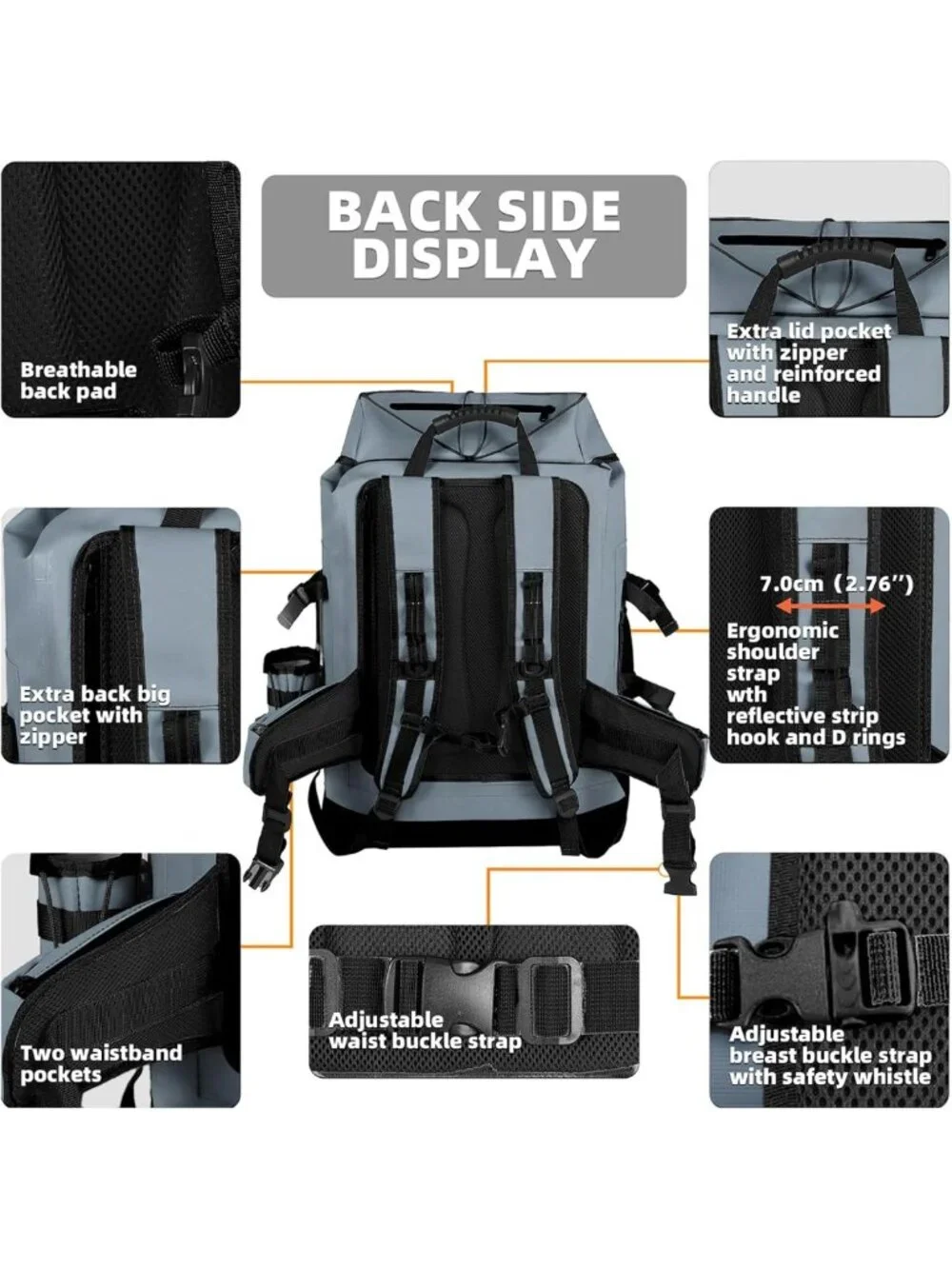 Waterproof Heavy Duty Hiking Backpack 35L/55L Roll Top Closure, Cushioned Dry